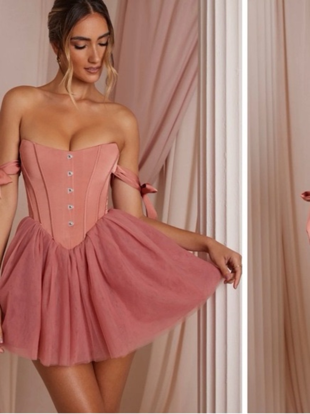 🌺 OH POLLY Reine Corset Tulle Mini Dress in Terracotta. Size US 2. Great Cond!! - Picture 7 of 12